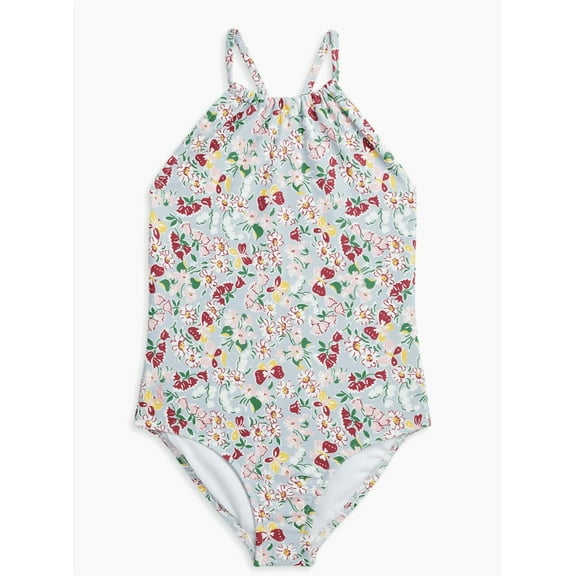 Little Girl's Floral Halterneck One-Piece Swimsuit