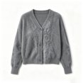 thumbnail image 2 of ABSUYY Womens V Neck Cropped Cardigan, Fuzzy Button Down Sweater Jacket, Soft Knit Top for Fall,Size L, 2 of 2