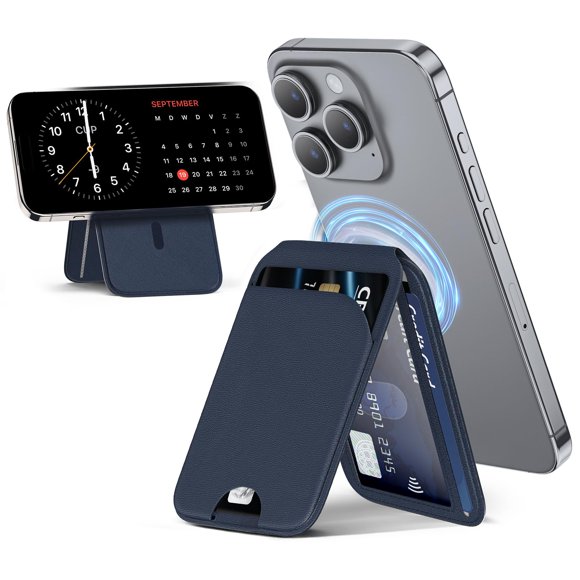 Cartera magnética QYQBOON para iPhone con tarjetero azul oscuro
