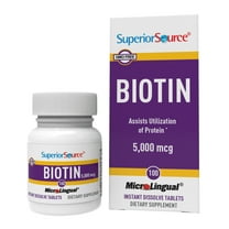 Superior Source Biotin 5000 mcg - Daily Supplement Supports Hair Health & Growth - Natural Biotin Supplement Aids Healthy Nails & Skin - 100 Sublingual Dissolving Tablets