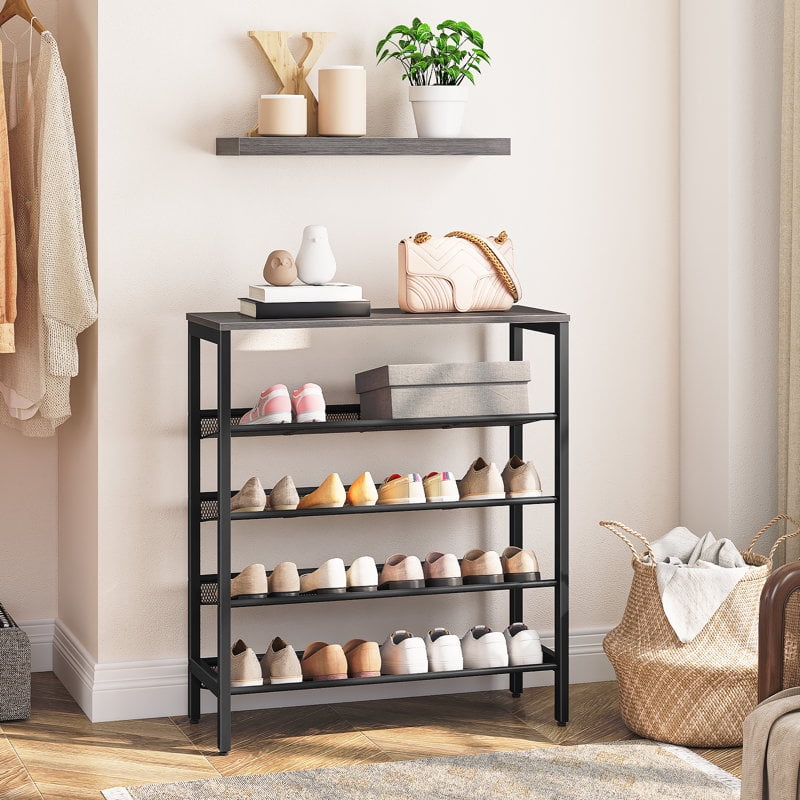 HOOBRO 5-Tier Shoe Rack Storage with Adjustable Shelf for 16 Pairs Shoes Entryway Hallway Charcoal Gray BC01XJ01