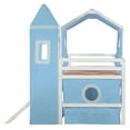 thumbnail image 6 of Twin Size House Loft Bed with Slide and Tent, Wood Twin Over Twin Floor Bunk Bed with Curtains & Tower, Loft Bed Playhouse Bed Frame for Boys and Girls（Blue), 6 of 9
