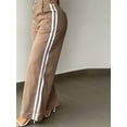 thumbnail image 2 of Women's Vintage Brown Wide Leg Pants With White Side Stripes, Button Zipper Pockets, Long Woven Fabric Trousers, Autumn Fashion Choice For Commute And Office, 2 of 7