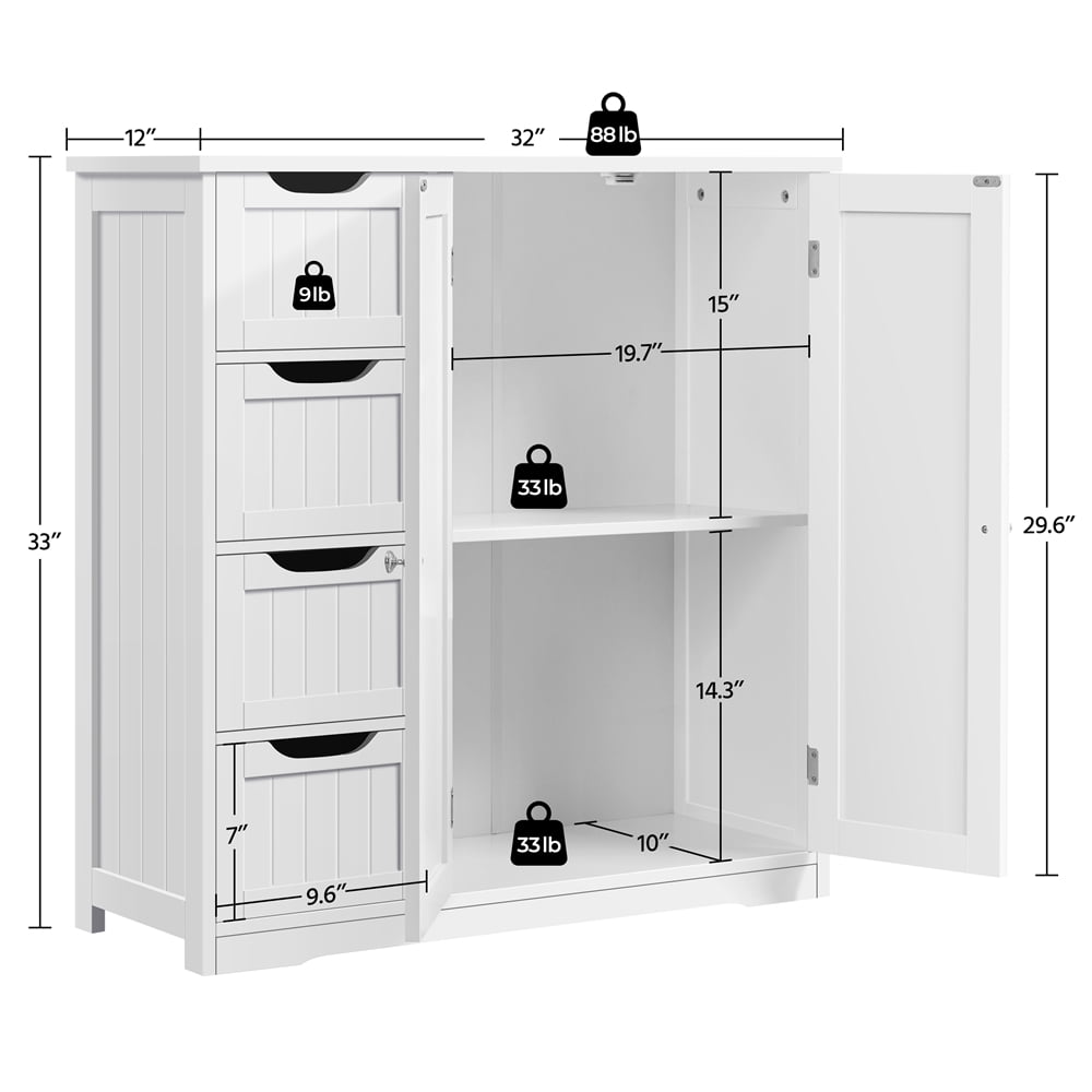 Yaheetech Wooden Bathroom Floor Cabinet with Adjustable Shelf, White