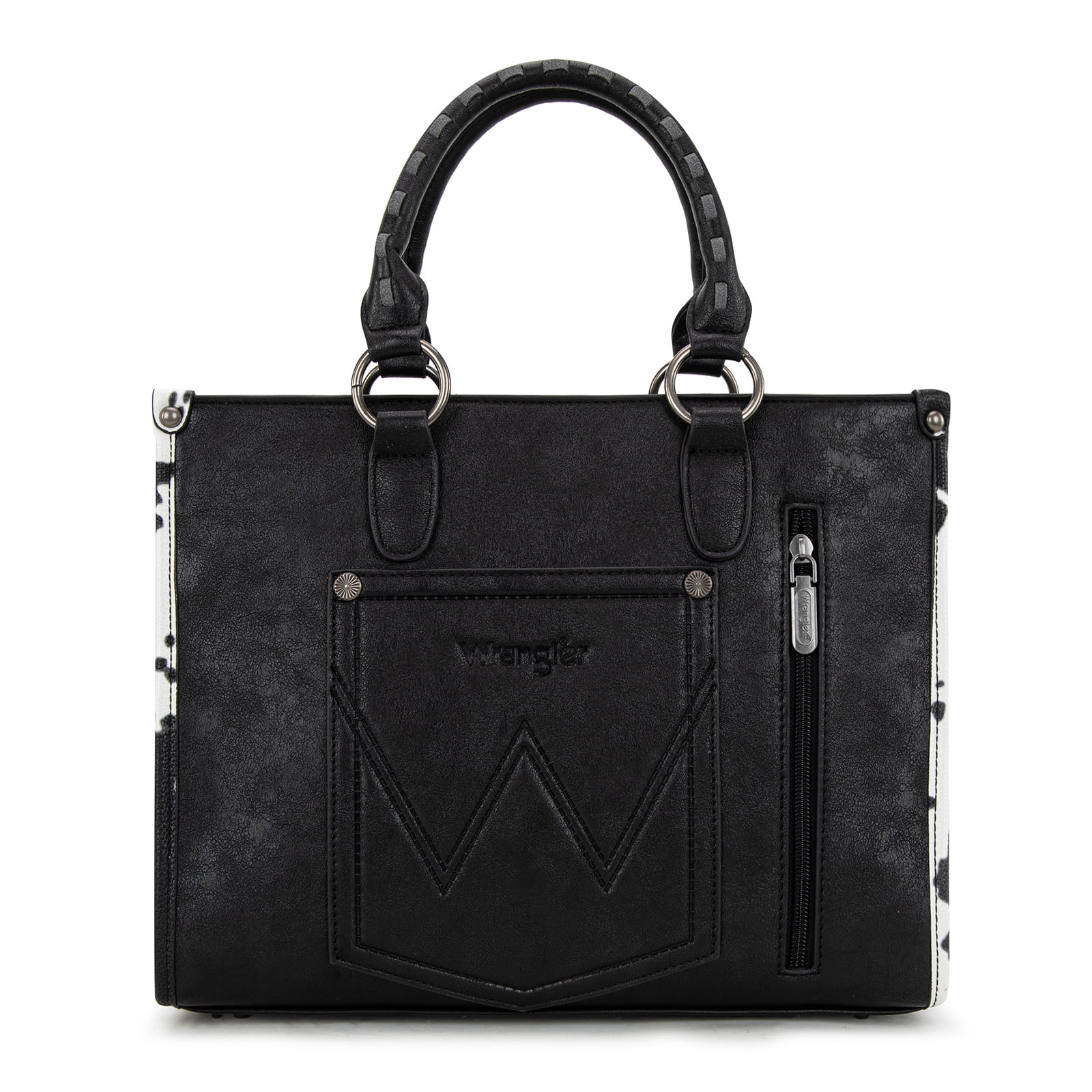 Wrangler Cow Print Tote Bag for Women Western Purse Boho Top Handle Satchel Handbag, Cow-Black