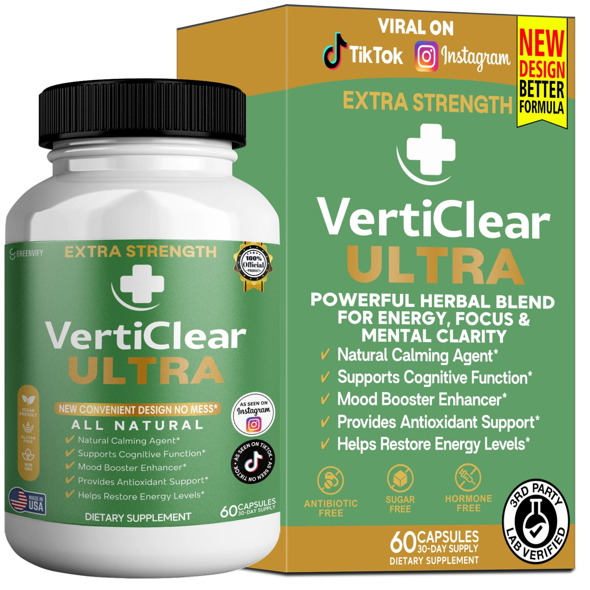 GreenVify VertiClear Ultra Dietary Supplement Capsules – Balance & Daily Nutritional Supplement for Adults – Easy-to-Swallow Capsules