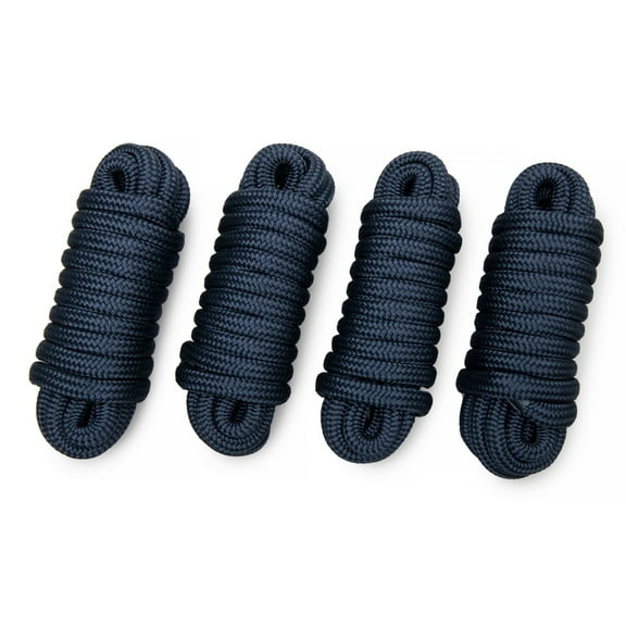 Five Leaf Clover Blue Boat Dock Lines - 24 Strands Double Braided Nylon - 4 Pack - 1/2" Diameter x 15 ft Length- 12" Eye Loop - for Boats, Marine Rope, Boat Accessories - Free 2 White Fender Lines