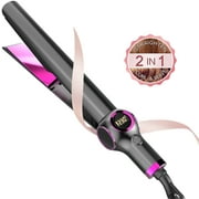 Hair Straightener and Curler 2 in 1, Twist Straightening Curling Iron with Adjustable Temp for All Hair Types, Instant Heating