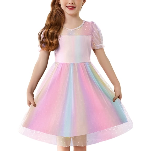 Arshiner Toddler Girls Tulle Summer Puff Sleeve Baby Girls Tutu Princess Party Casual Dress