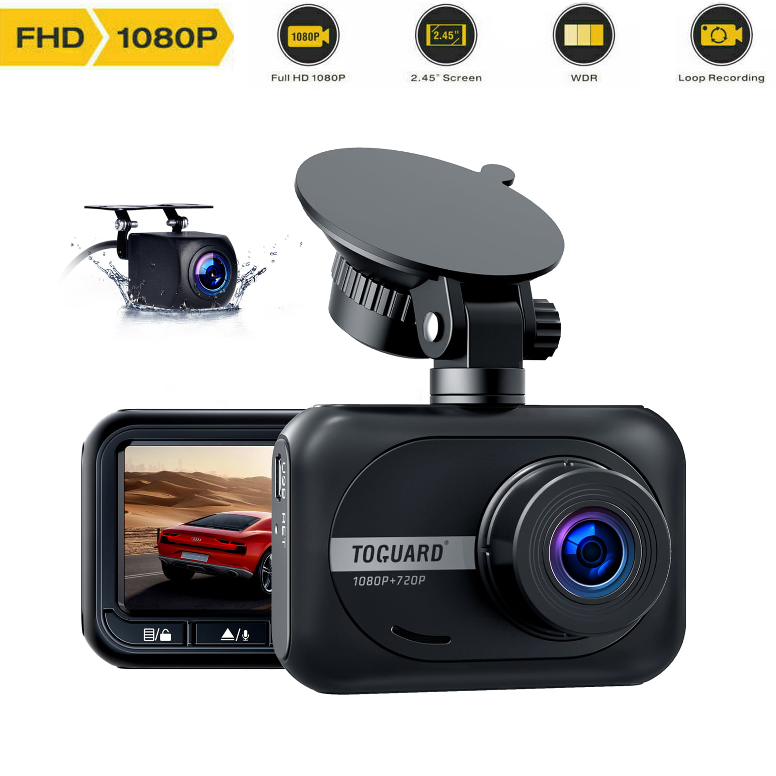 HD 1080P Front and 720P Inside Cabin Dash Camera TOGUARD Dual Dash Cam with IR Night Vision 1.5 inch LCD Screen 310° Wide Angle Dual Lens Car Driving Recorder for Uber Cars Truck Taxi 