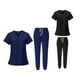 thumbnail image 1 of Conjunto de Uniforme Sanitario para Mujer, Top Y Pantalones Elegantes con Cuello en V Azul profundo y negro, 1 of 9