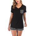 thumbnail image 4 of Women's Summer Short Sleeved V-neck Pajamas Set Stripe Top and Shorts Nightwear 2 Pieces Soft Loungewear,Black, 4 of 7