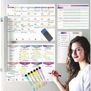 KYONANO New! Magnetic Weekly Planner 4 Pack, KYONANO Family Planner, Magnetic Whiteboard Calendar Incl. Monthly Weekly Meal Planner, 6 Fine-Point, Fridge Wall Family Organiser with Habit Tracker&To-do