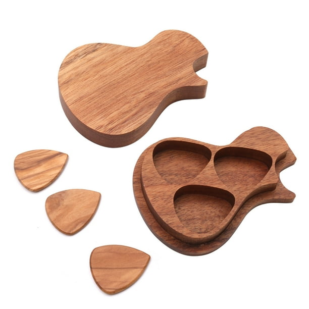 Delicate Wooden Guitar Pick Set Plectrum Storage Holder Case Box with