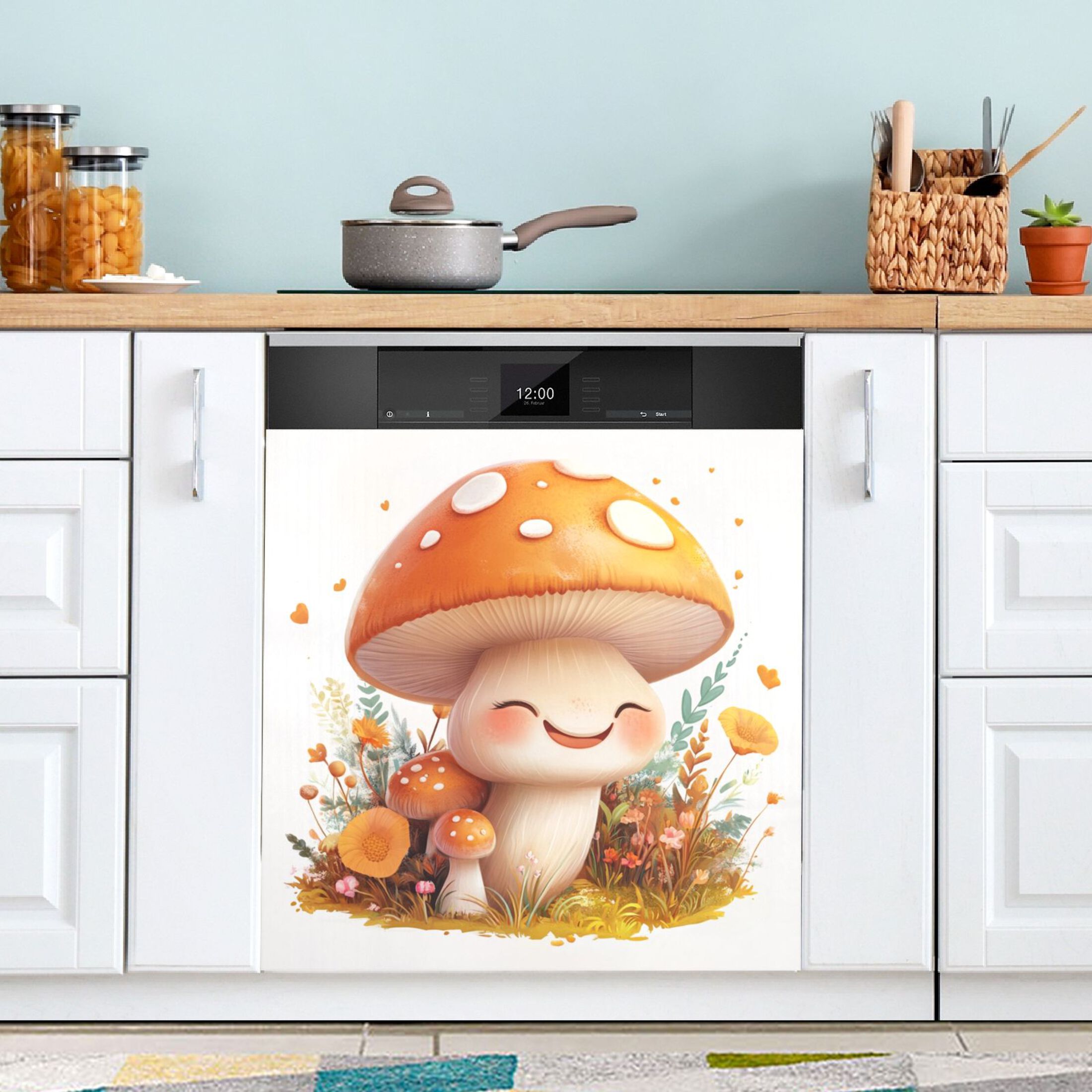 Dishwasher Magnetic Sticker 23x26 Inch Refrigerator Magnetic Sticker Washing Machine Magnetic Sticker Kitchen Panel Magnetic Sticker Home Decor Super Cute Orange Mushrooms