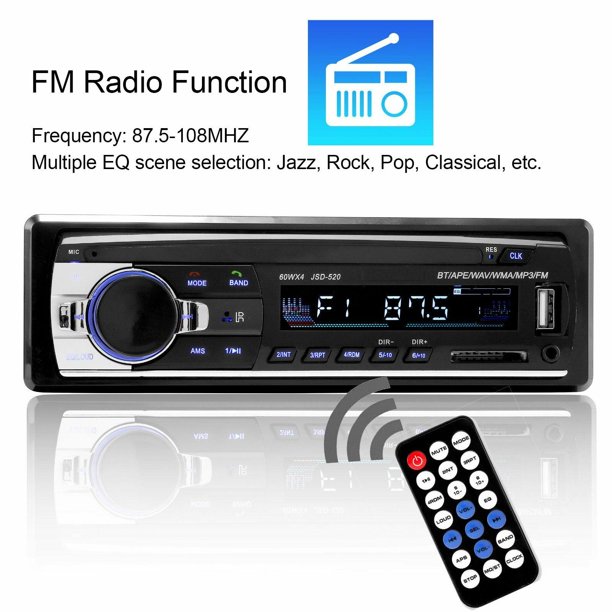 1 DIN Car Stereo 12V FM Radio SD/USB/AUX Bluetooth Remote Head Unit MP3