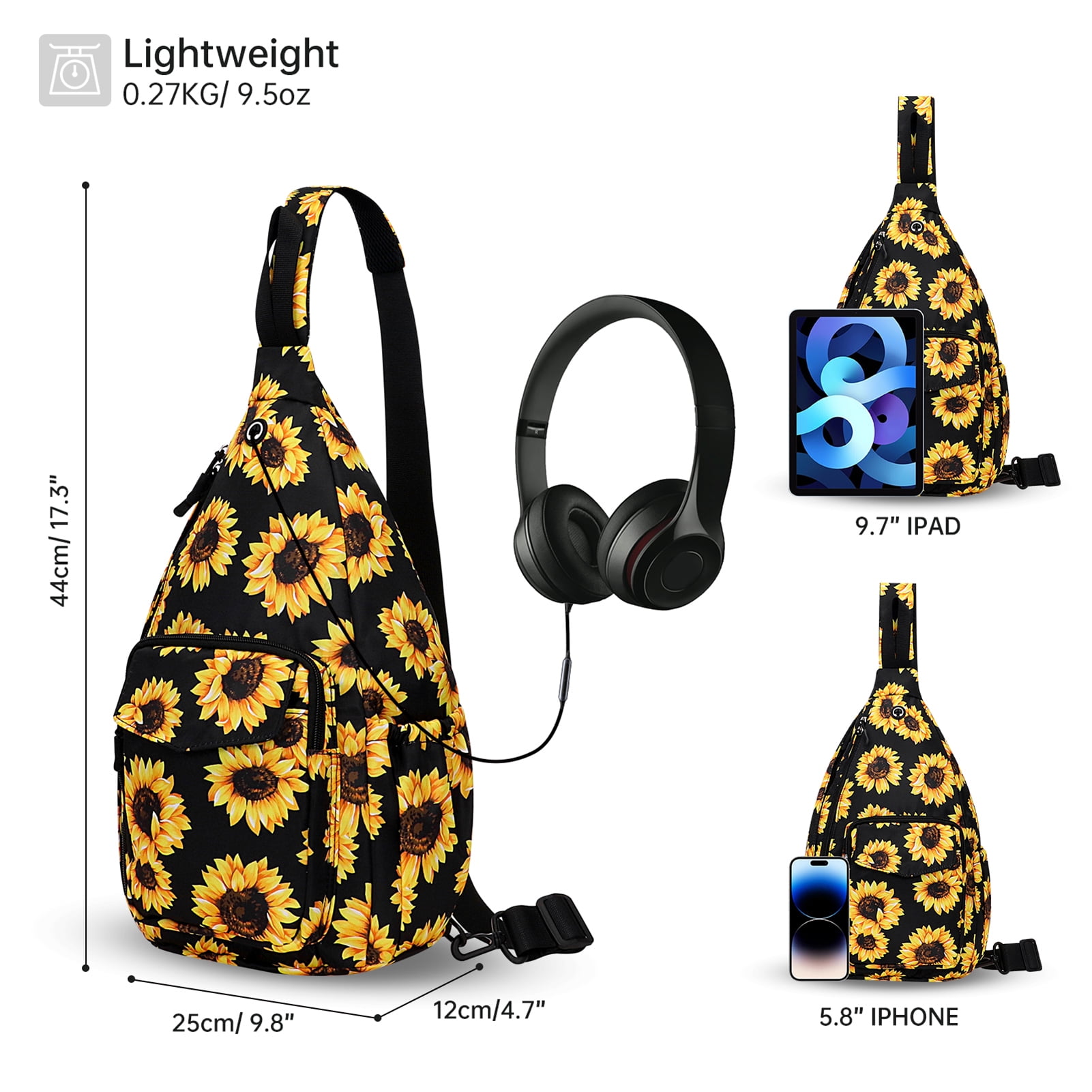 HAWEE Convertible Sling Backpack Purse Sunflower Crossbody Chest Bag Left and Right Shoulder Water Repellent