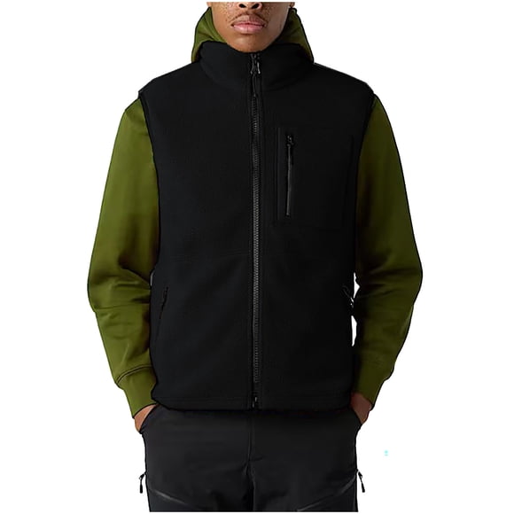 Plebaso Men's Fleece Vest Stand Collar Zip up Sleeveless Jacket Thermal Outerwear with Zipper Pockets