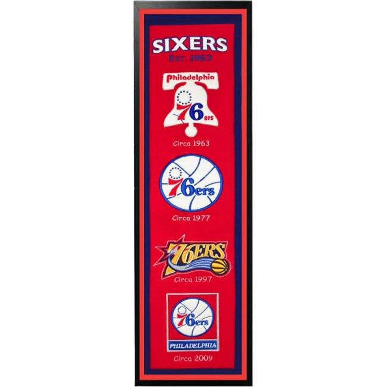 Encore Select 109-84 Bannière en Feutre Philadelphia 76ers Logo History - 14 x 37 Po.