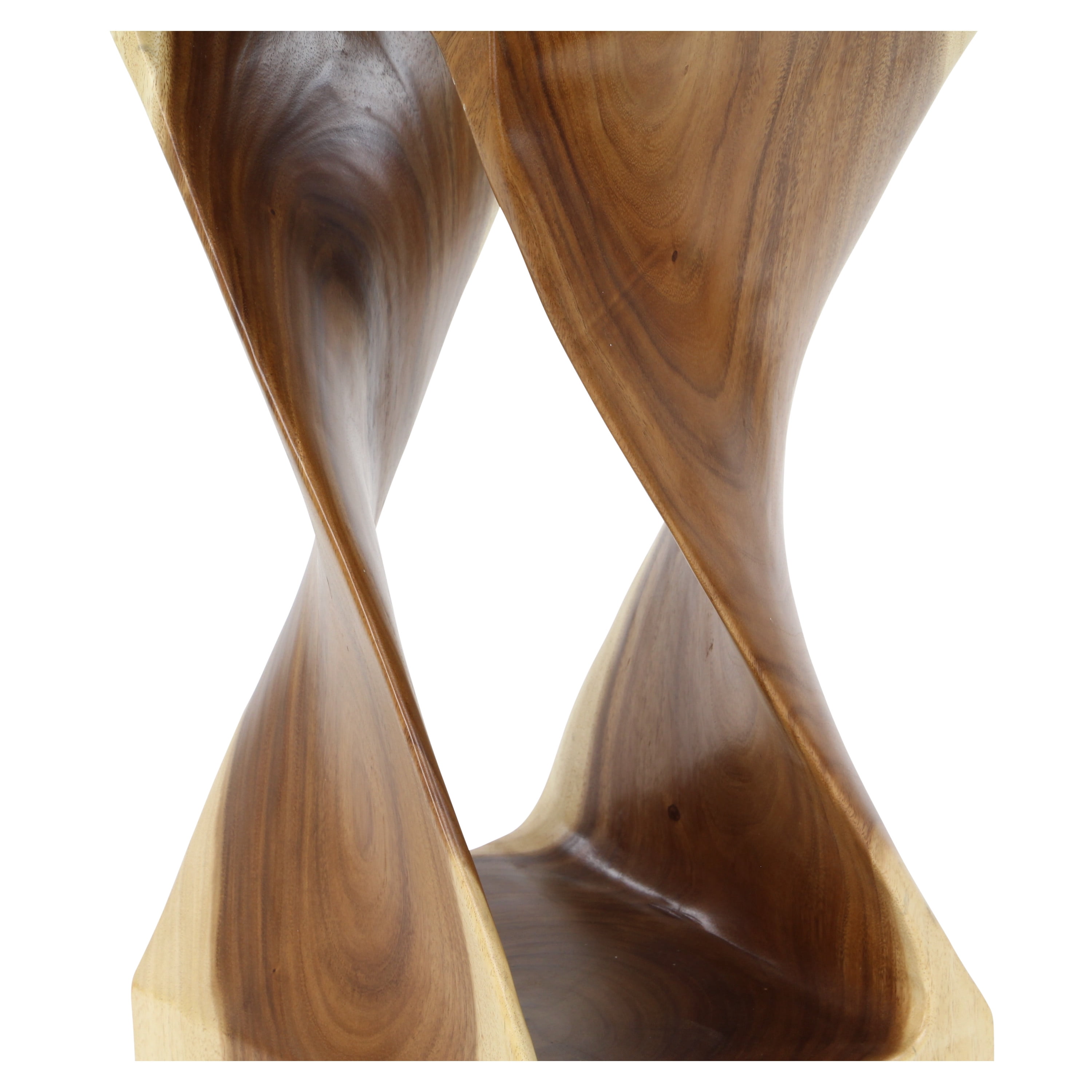 DecMode 12" x 25" Brown Suar Wood Handmade Accent Table with Spiral Base, 1-Piece