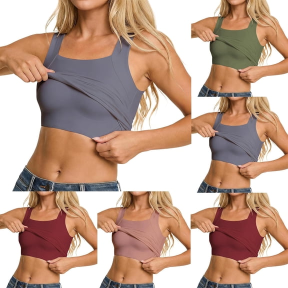 Womens Seamless Solid Shaper Vest Square Neck Compression Top Comfortable Shapewear Blue L