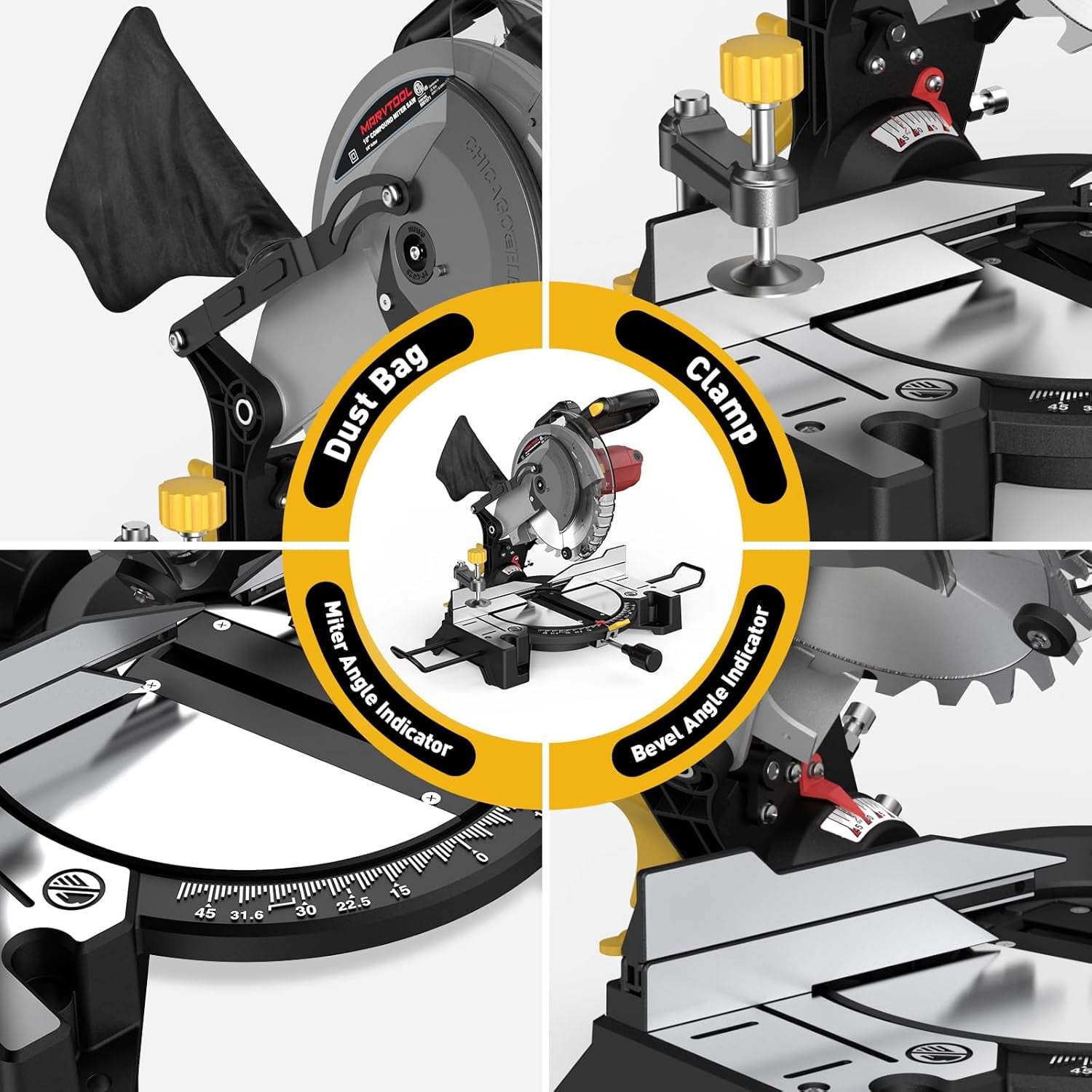 Anqdy 10 inch Miter Saw 15 Amp Single Bevel Compound