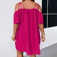 thumbnail image 4 of WULMLEO Women's Plus Size Dresses Off Shoulder Short Sleeve Short Dresses Causal Loose Tunic Summer Dress Hot Pink 3XL, 4 of 5