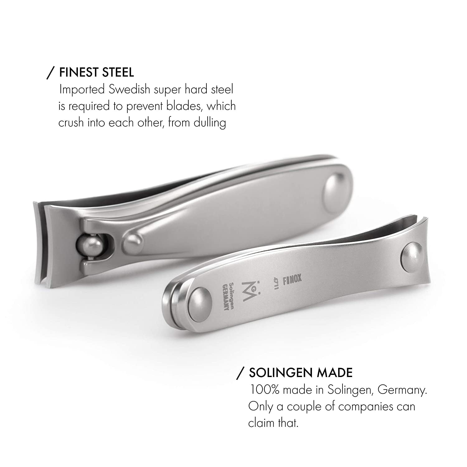 GERMANIKURE 4pc Manicure Set - Handmade in Solingen Germany, FINOX High Carbon Stainless Steel: Nail clippers, SELF SHARPENING combination scissors, Czech Glass Nail file in Leather Case