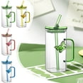 thumbnail image 1 of Elegante vaso de vidrio cuadrado de 350 ml taza de agua fría de doble pared con asa y pajita de 18x6x6 cm de alto vidrio de boro 2 en 1 diseño para beber patrón de moda rosa azul amarillo verde, 1 of 7