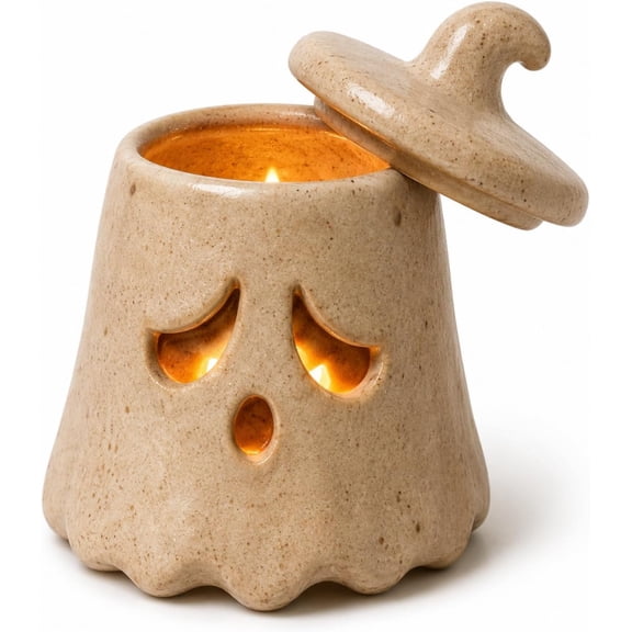 Cozy Monster Tealight Lantern, Ceramic Halloween Candle Holder | Handmade Ceramic Ghost Candle Holder Casts a Warm Glow for Mantels Shelves Tabletops Parties and Gifts