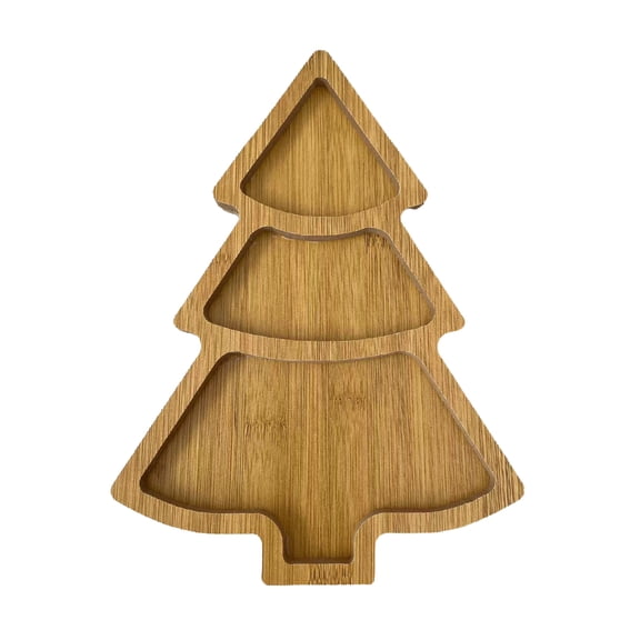 Christmas Tree Serving Tray, Wooden Board Charcuterie with 3 Compartments, Christmas Dessert Board for Party Restaurant