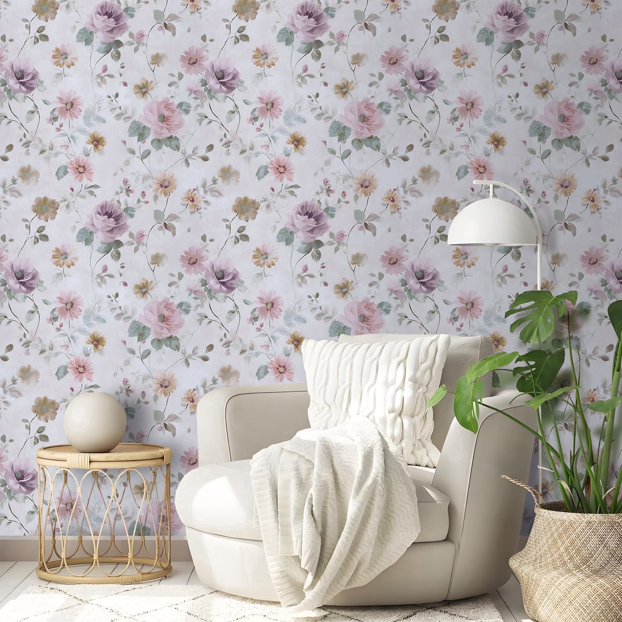 (2 pack) Abyssaly Floral Wallpaper Peel and Stick 17.3"×118" Vintage Watercolor Floral Self Adhesive Textured Wall Paper Contact Paper Home Decor Wall Covering Old Furniture Renovation