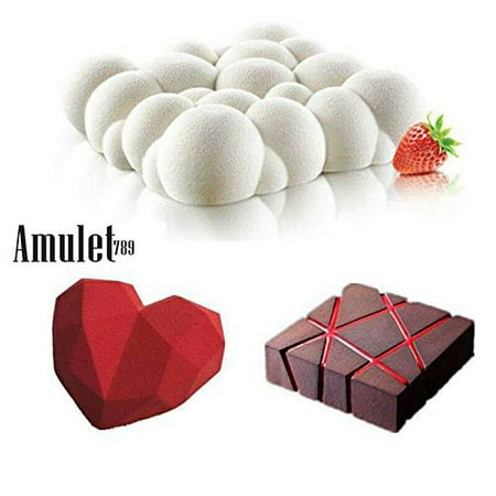 - 3PCS Art Cake Mould Pan 3D Grid Block Clouds Diamond Heart Silicone Mold Mousse Silikonowe Chocolate