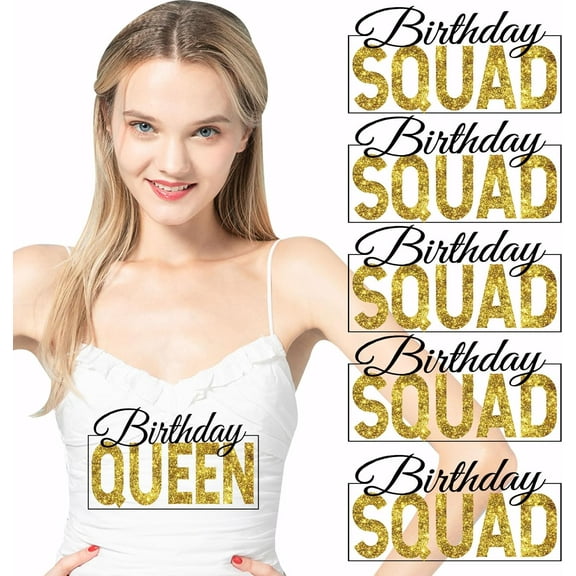 6 PCS Birthday Squad Iron on Transfer Paper Birthday Queen DIY Heat Transfer Sticker Washable Iron-on Decals for T Shirts DTF Transfers Ready to Press for Girl's Clothing Bag Jackets