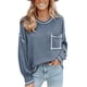 thumbnail image 5 of Blusa de mujer Fibra de poliéster Cuello redondo Hombro caído Camisa femenina informal de manga larga para otoño invierno Azul S, 5 of 6