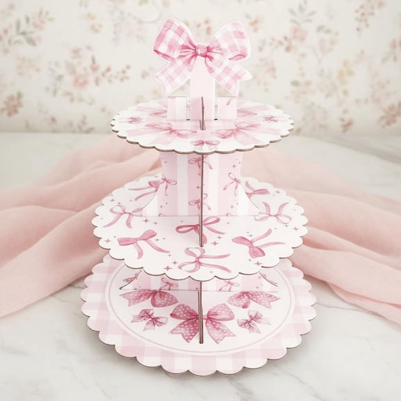 Pink Bow Cupcake Stand, Tier Cupcake Holder Bow Decor, Bows Cake Tower Stand for Party