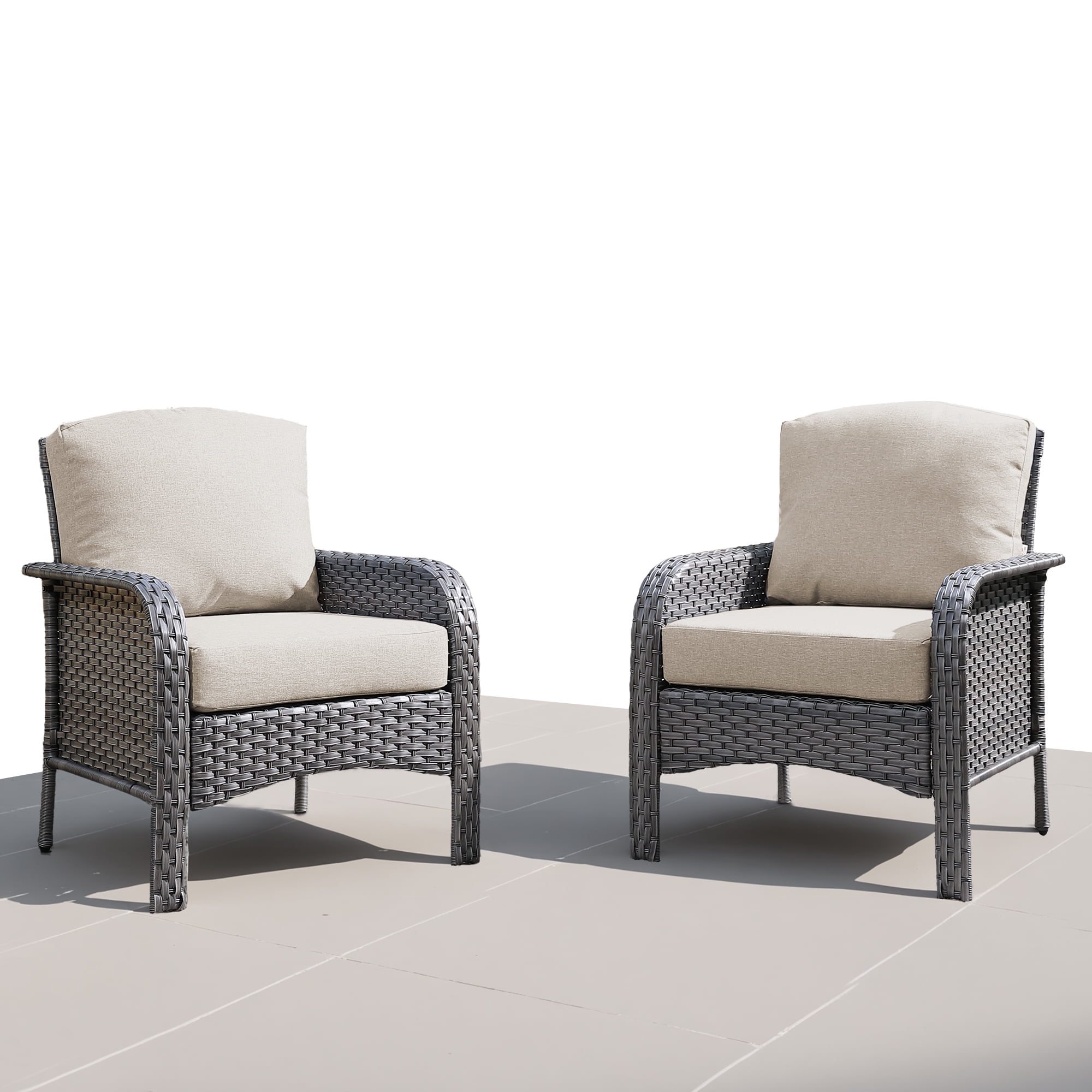 Ovios Patio Chairs Set of 2 All-Weather Wicker Patio Furniture Chairs Set Rattan High-Back Outdoor Armchairs with Cushions, Beige