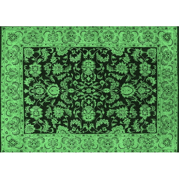 Ahgly Company Indoor Rectangle Oriental Emerald Green Industrial Area Rugs, 2' x 3'