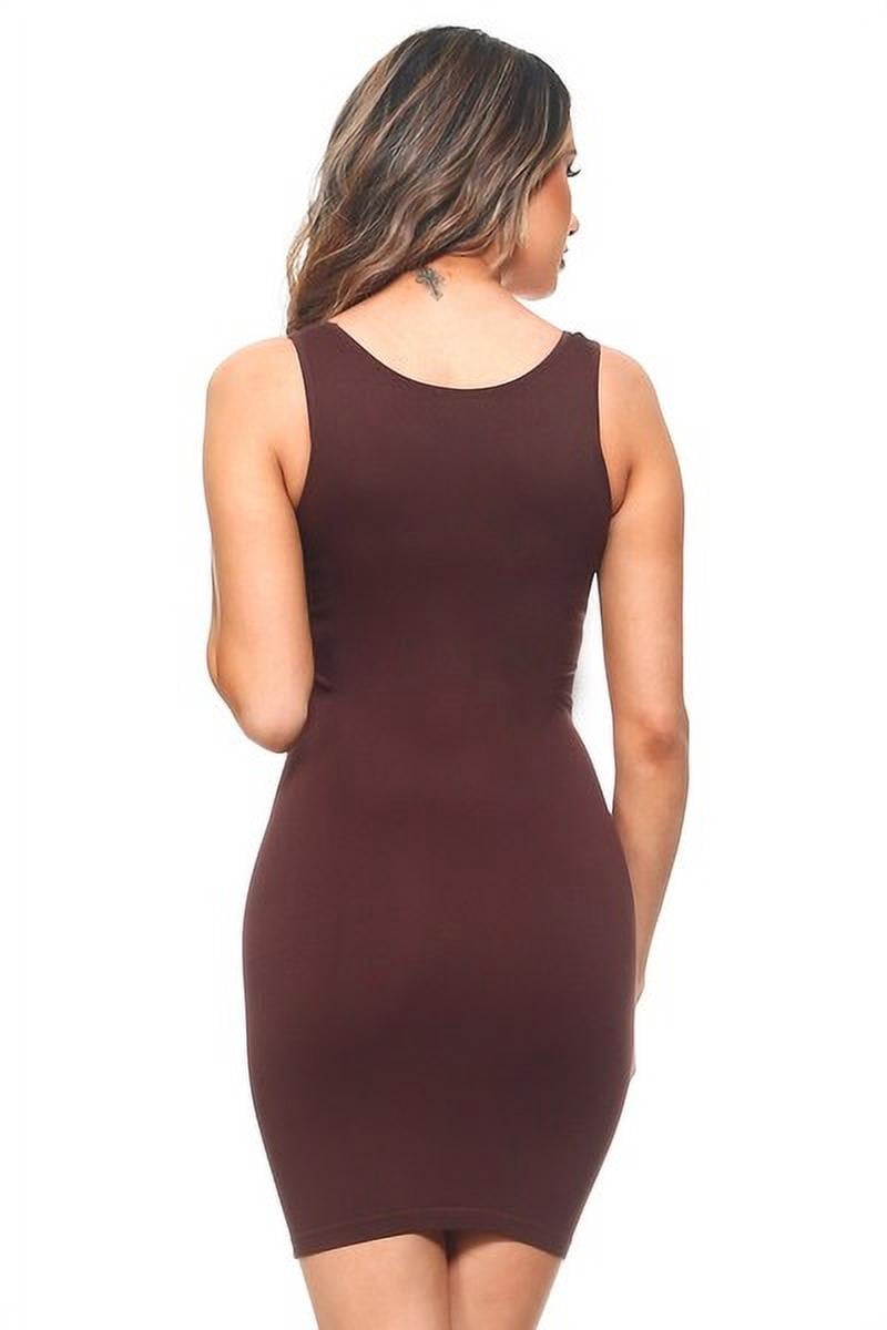 K-Cliffs Women's Traditional Ribbed Body-Con Tank Dress One Size, Brown, 95% Polyester, 5% Spandex
