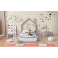 thumbnail image 3 of DreamBuck Montessori Floor Bed Twin with House-shaped Headboard, Metal Floor Bed Frame with Guardrails, Cute House Shaped Floor Bed for No Box Spring Needed, Easy Assembly, Pink, 3 of 9