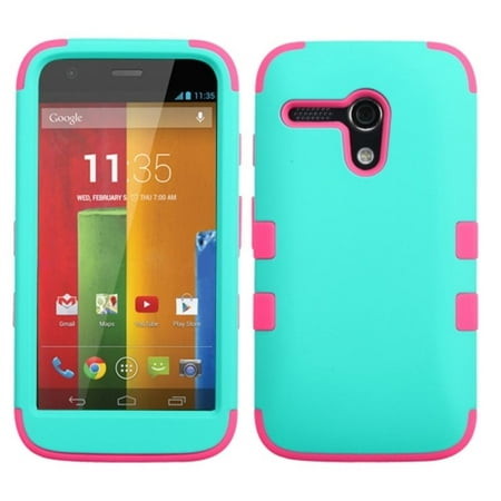 Insten Rubberized Teal Green/Electric Pink TUFF Hybrid Phone Case Cover For Motorola Moto G