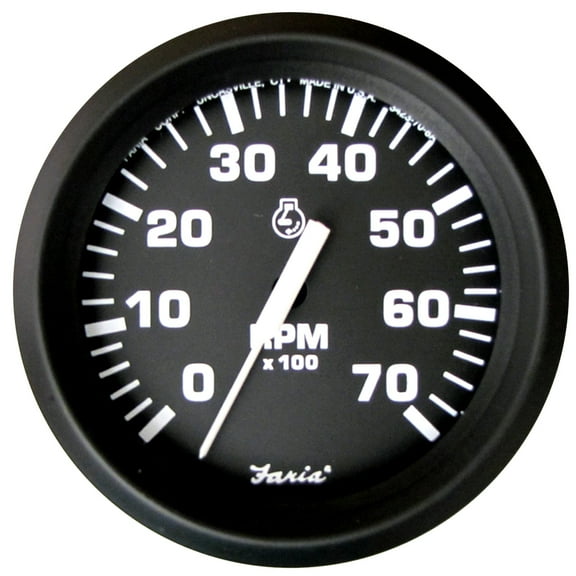 FARIA EURO BLACK 4" TACHOMETER 7000 RPM GAS ALL OUTBOARD