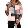 thumbnail image 2 of Women's Long Sleeve Crew Neck Shirt Casual Half Zip Colorblock Geometric Print Top Pink XL, 2 of 4