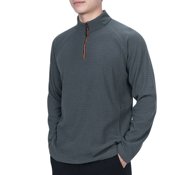 Generic Men's Outdoor Long Sleeve Polo Shirt Solid Quarter-Zip Golf T-Shirts Solid Color Thermal Pullover Tees Shirt