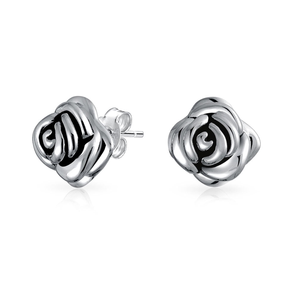 Rose Jewelry Rose Earrings Oxidized Sterling Silver Rose Flower Stud Earrings 