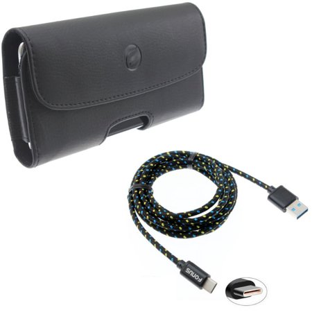 Black PU Leather Case Side Cover w 6ft Long Black Braided Type-C Cable Rapid Charge USB Wire Sync D9R for Samsung Galaxy Note 9 8 A9 - ZTE Blade Max View