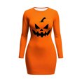 thumbnail image 5 of Dolkfu Halloween Dresses for Women Orange Long Sleeve Crew Neck Halloween Pumpkin Fall Winter Mini Dresses Refreshing Geometric Slim ,L, 5 of 6