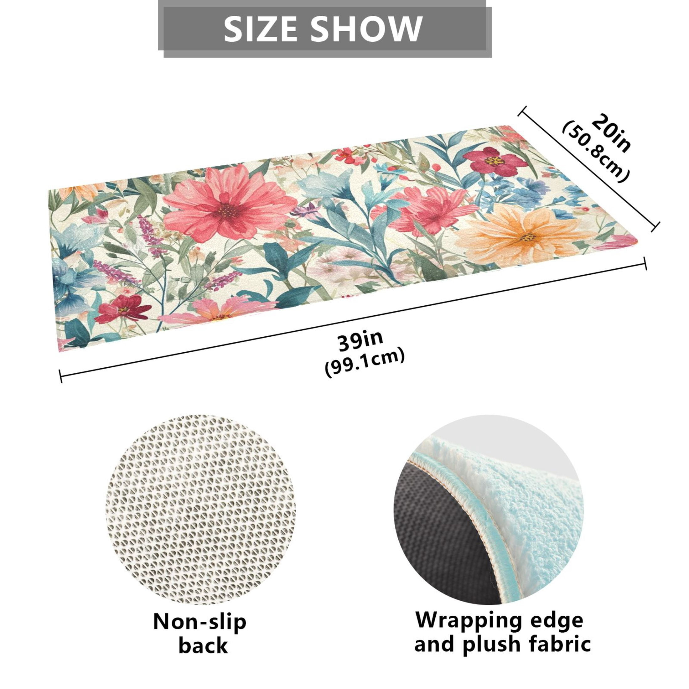 Bath Mat Soft Plush Non-Slip Absorbent Bathroom Rugs 39"x20" Watercolor Blooming Wildflowers