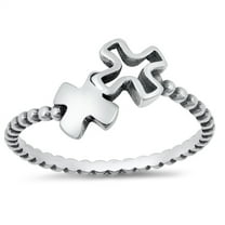 Promise Ring Double Cross Open Cutout .925 Sterling Silver Band Jewelry Female Male Unisex Size 4