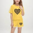 thumbnail image 2 of Piuwrlz Boys Girls Short Sets Kids Summer Outfit Set Printed Round Neck Tight Shirt T-Shirt and Shorts Set Yellow Size 9 Years, 2 of 9